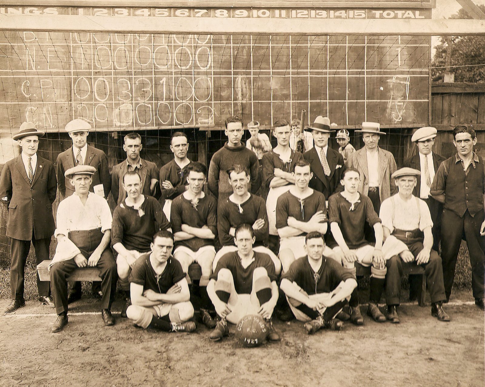 Joseph Quinn (seated, left) with the Coach Yards F.C. taken in 1927