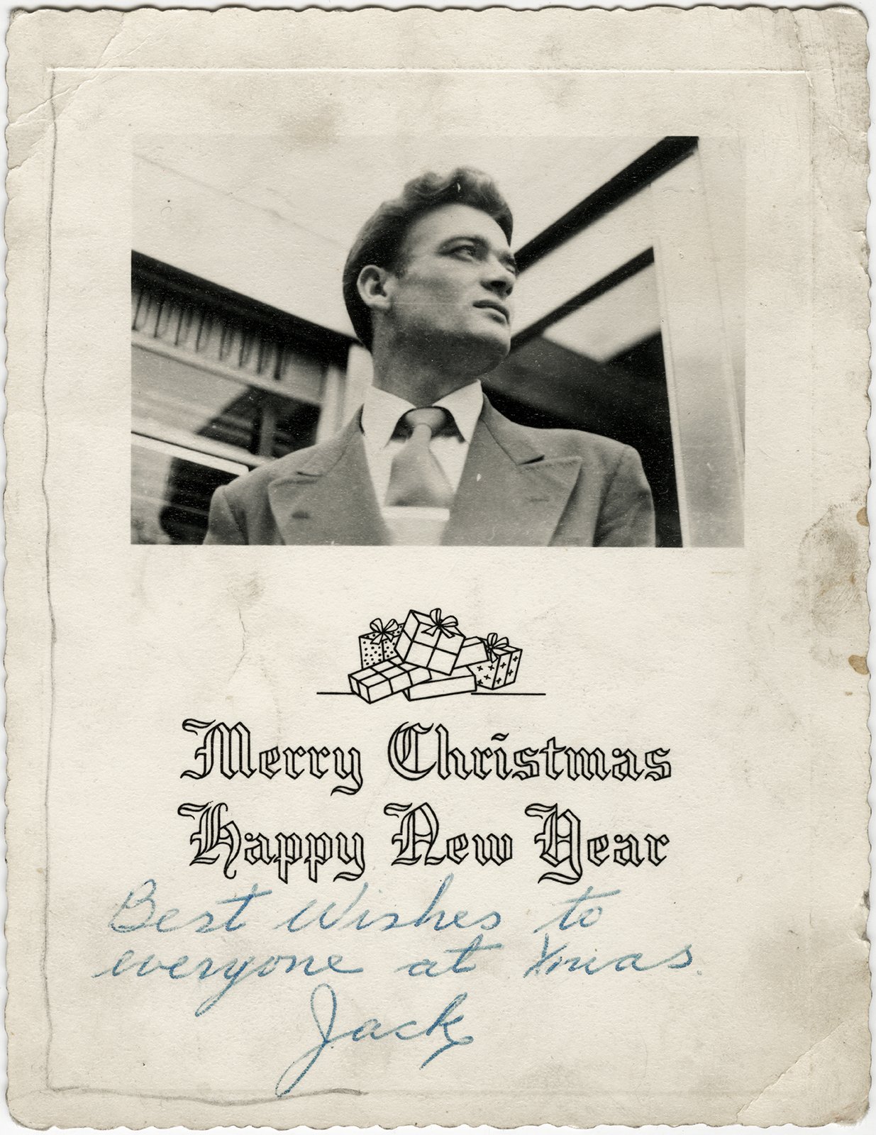 Holiday/Christmas card sent by Jack Fields from the United States to Ireland, c. 1960s