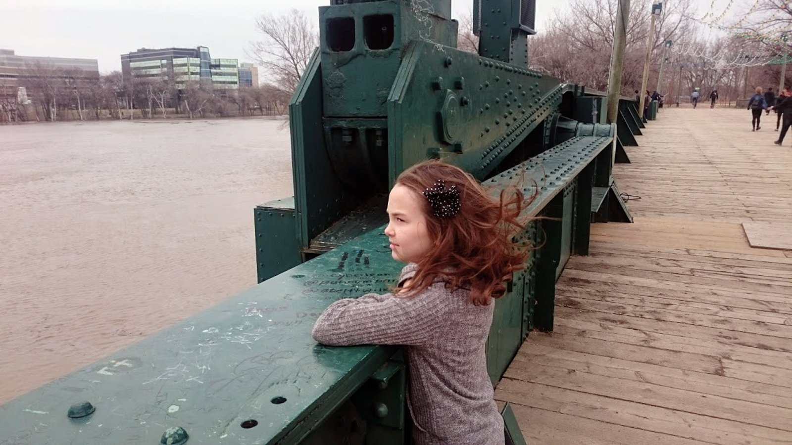 Amelie on a disused railway bridge at The Forks in Winnipeg.
