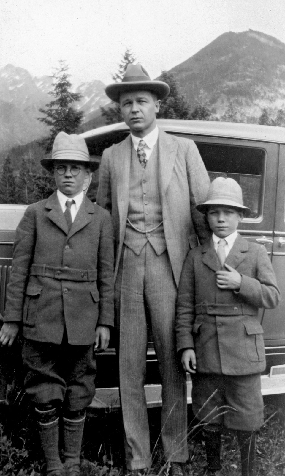 Dad with his father and younger brother Jack, in the Canadian Rockies