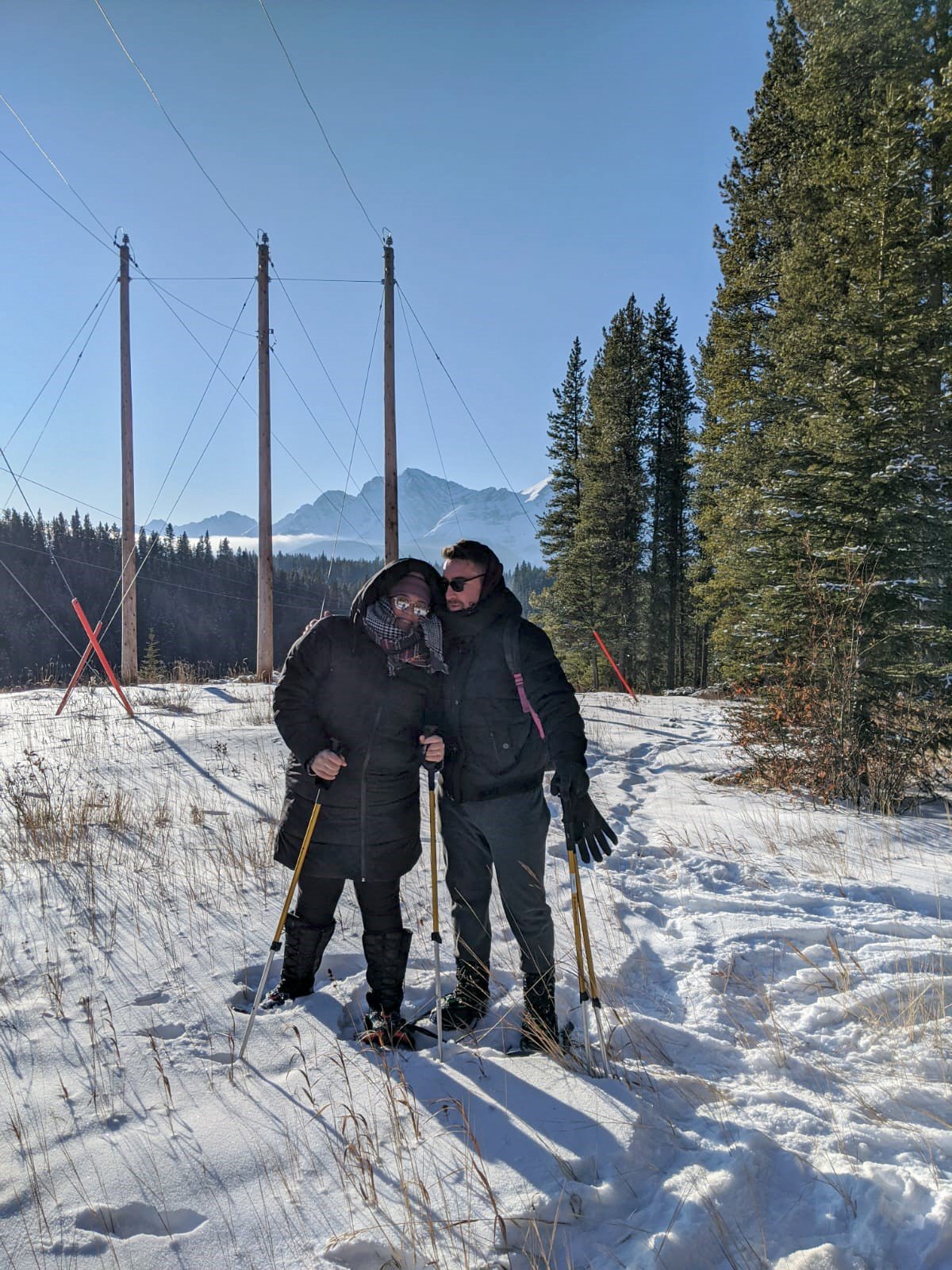 Mike and his wife Yax-Xul visiting relatives, enjoying some snowshoeing, Kananaskis, Alberta, December 2019.