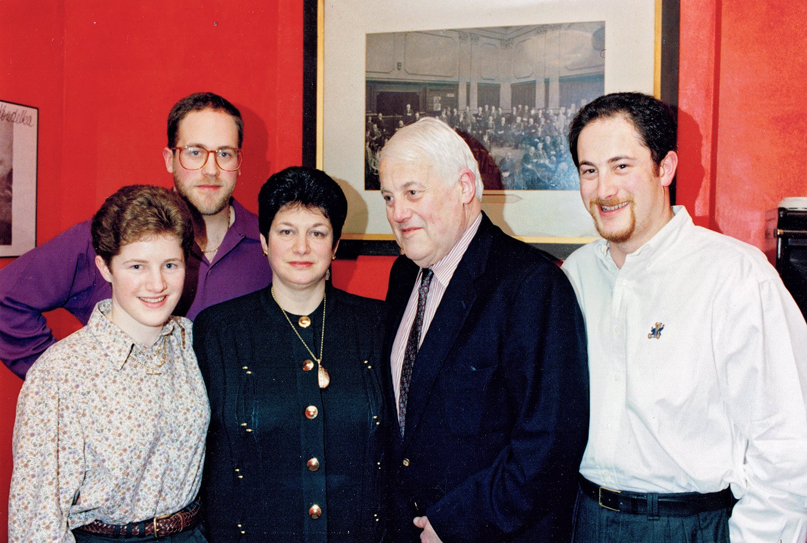 A surprise party for Lila and Geoffrey Kronn’s 30th Wedding Annversary. From left: Estelle, Jonathan, Lila, Geoffrey and David Kronn, Dublin 1994. Photograph by Mark Restan.