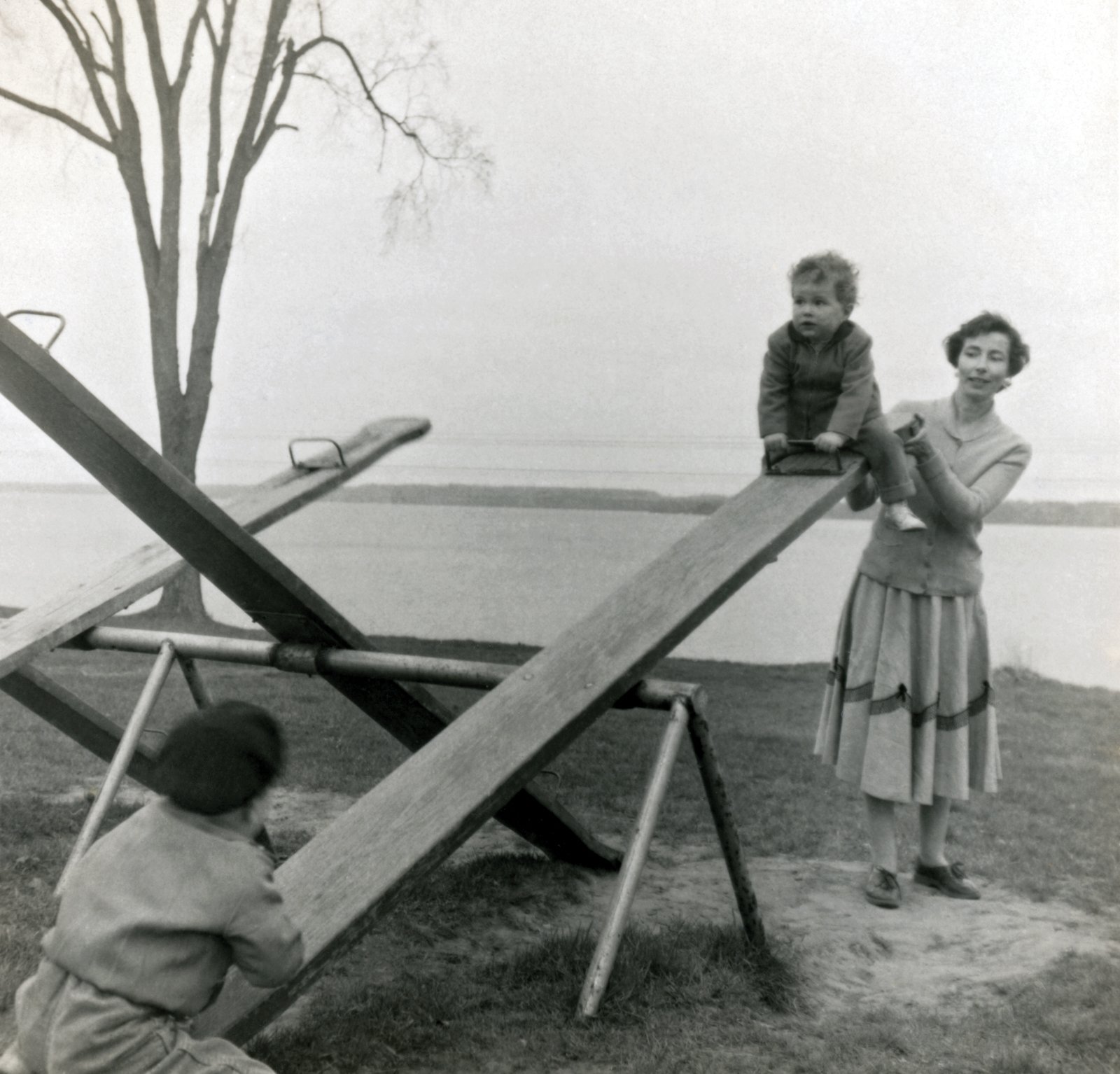 Neil and Annette at the playground, April 1956, Barrie, Ontario.