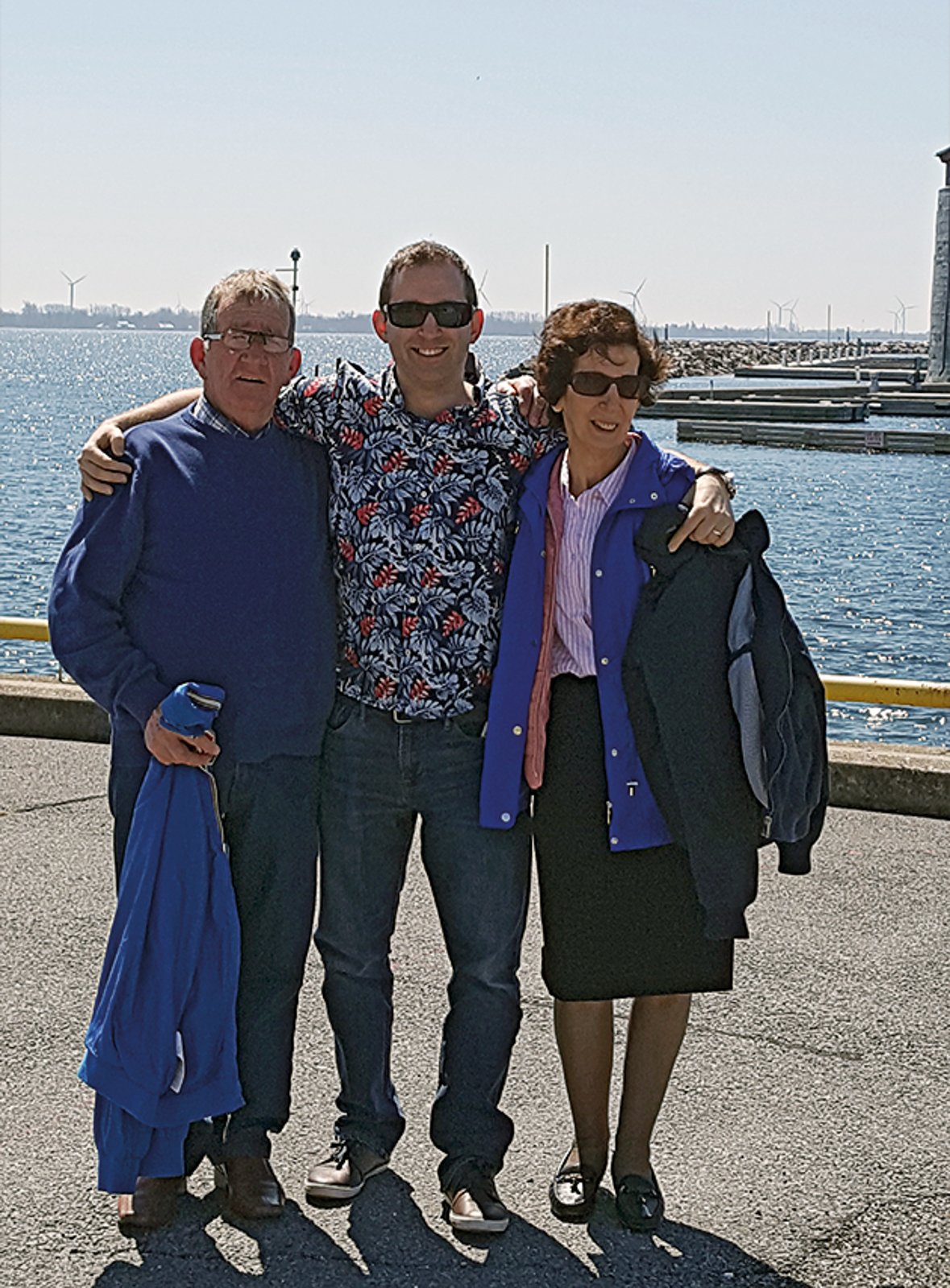 Colm and his parents about to board a cruise in Kingston Ontario, May 2019.