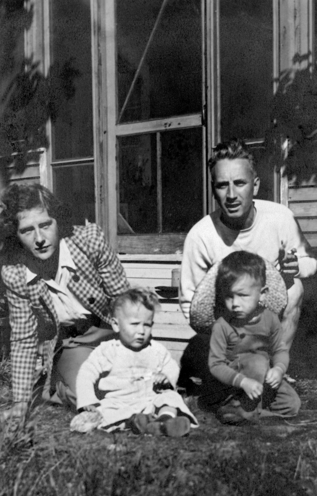 Hilda and Percy Shea and their sons Peter and John, near Brome Lake in the Eastern Townships of Quebec in 1944.