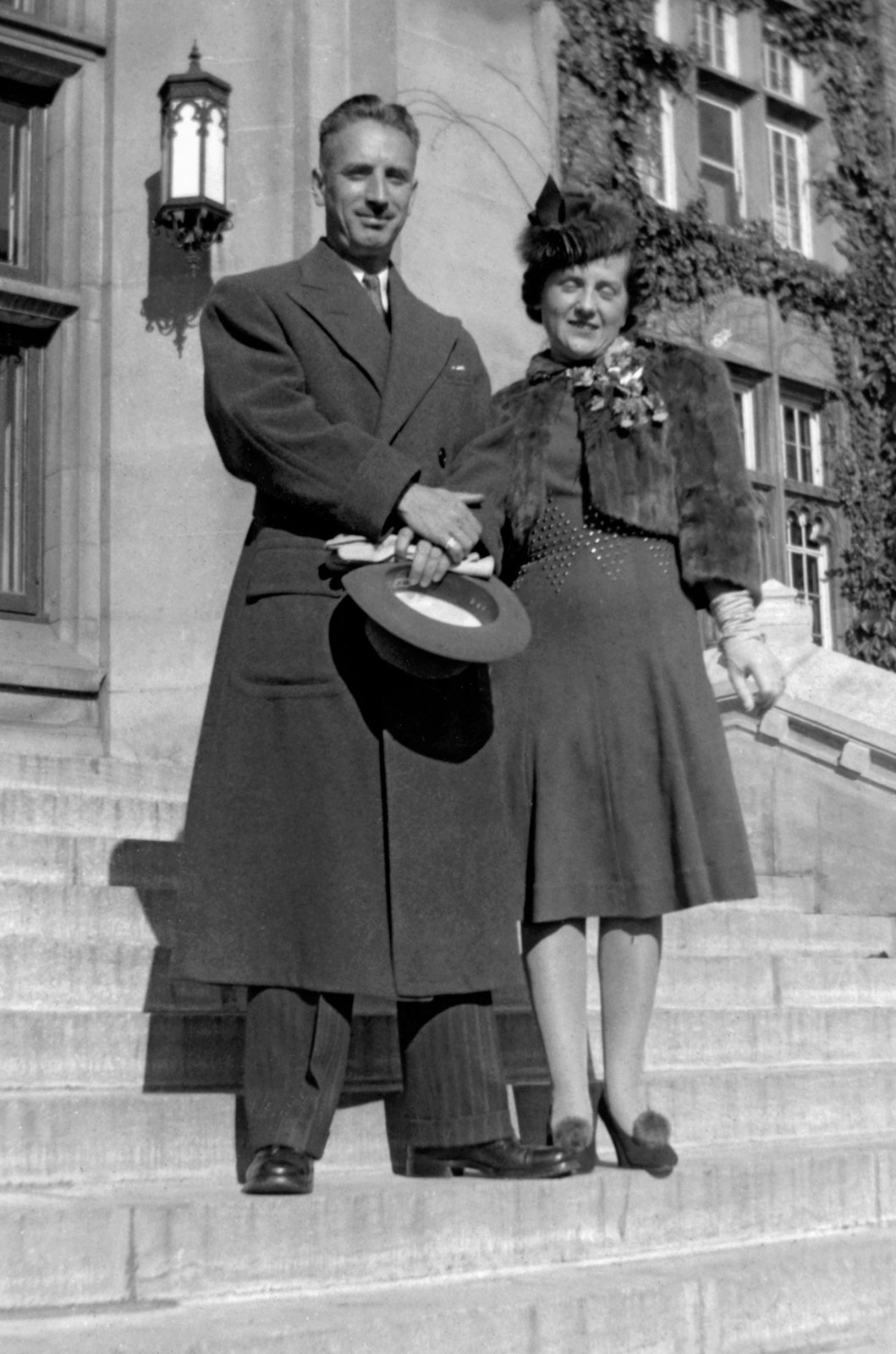 Percy Shea and Hilda Tierney on their wedding day on October 1940 at Loyola College in the NDG neighbourhood of Montreal.