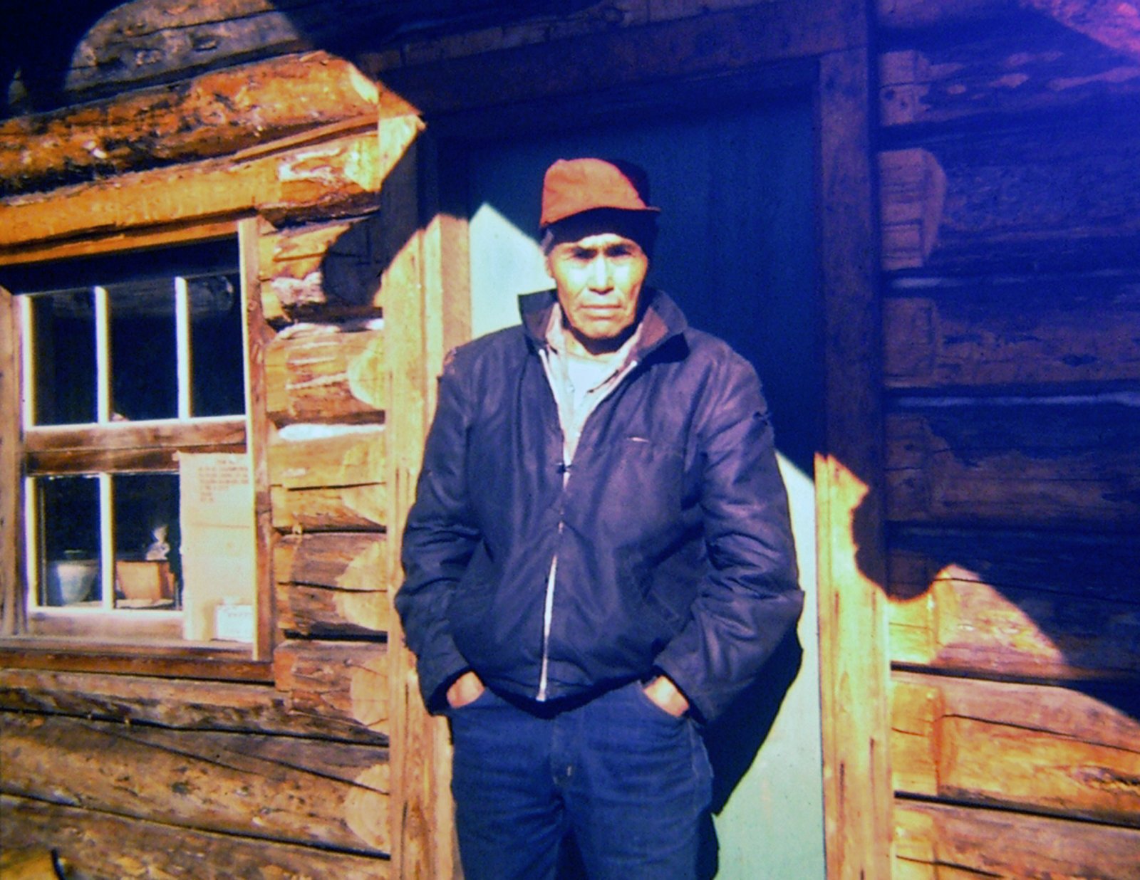 Andrew Bob outside Brian’s log cabin, June 1972.